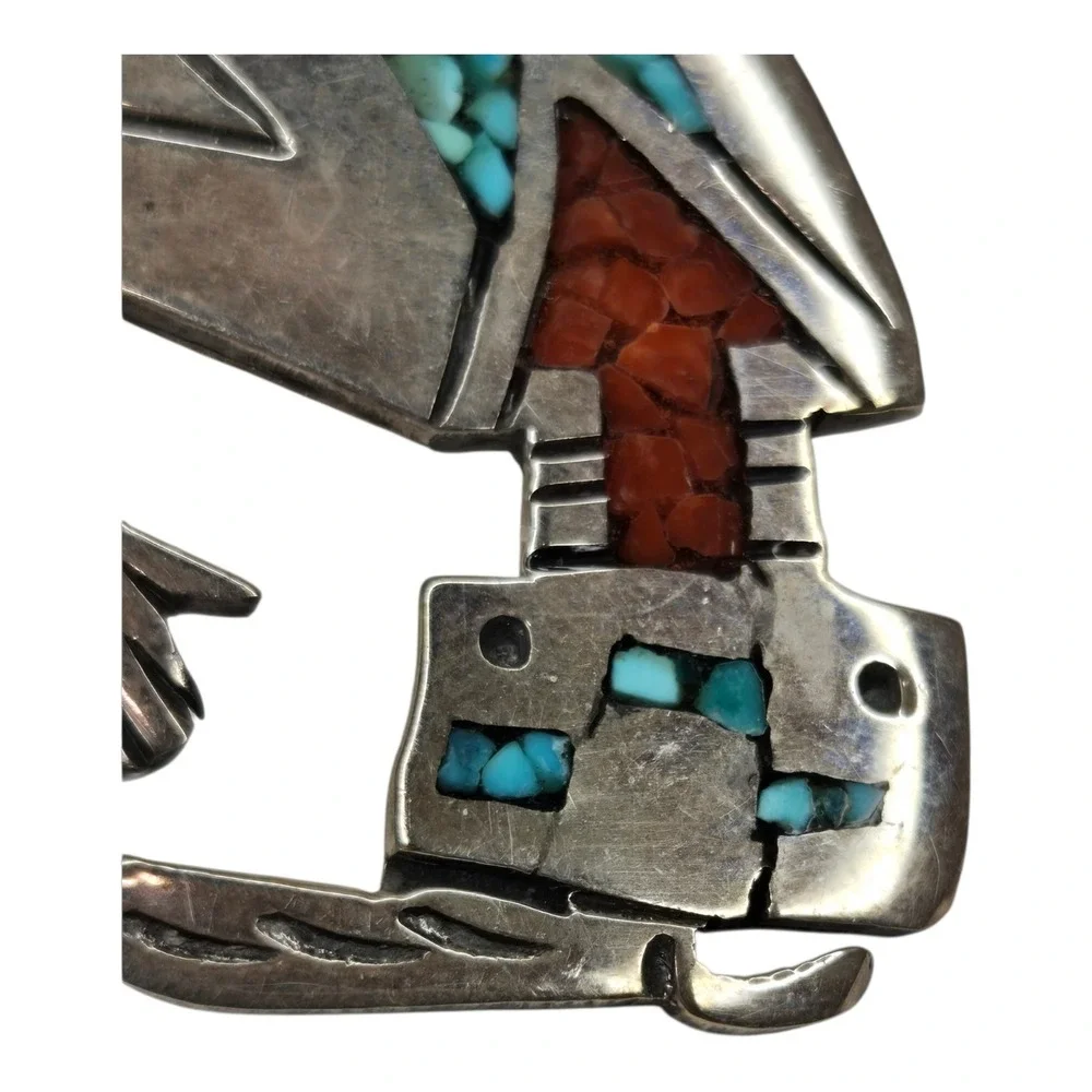 Tommy Singer Navajo Sterling Silver Rainbow Man Chip Inlay Barrette